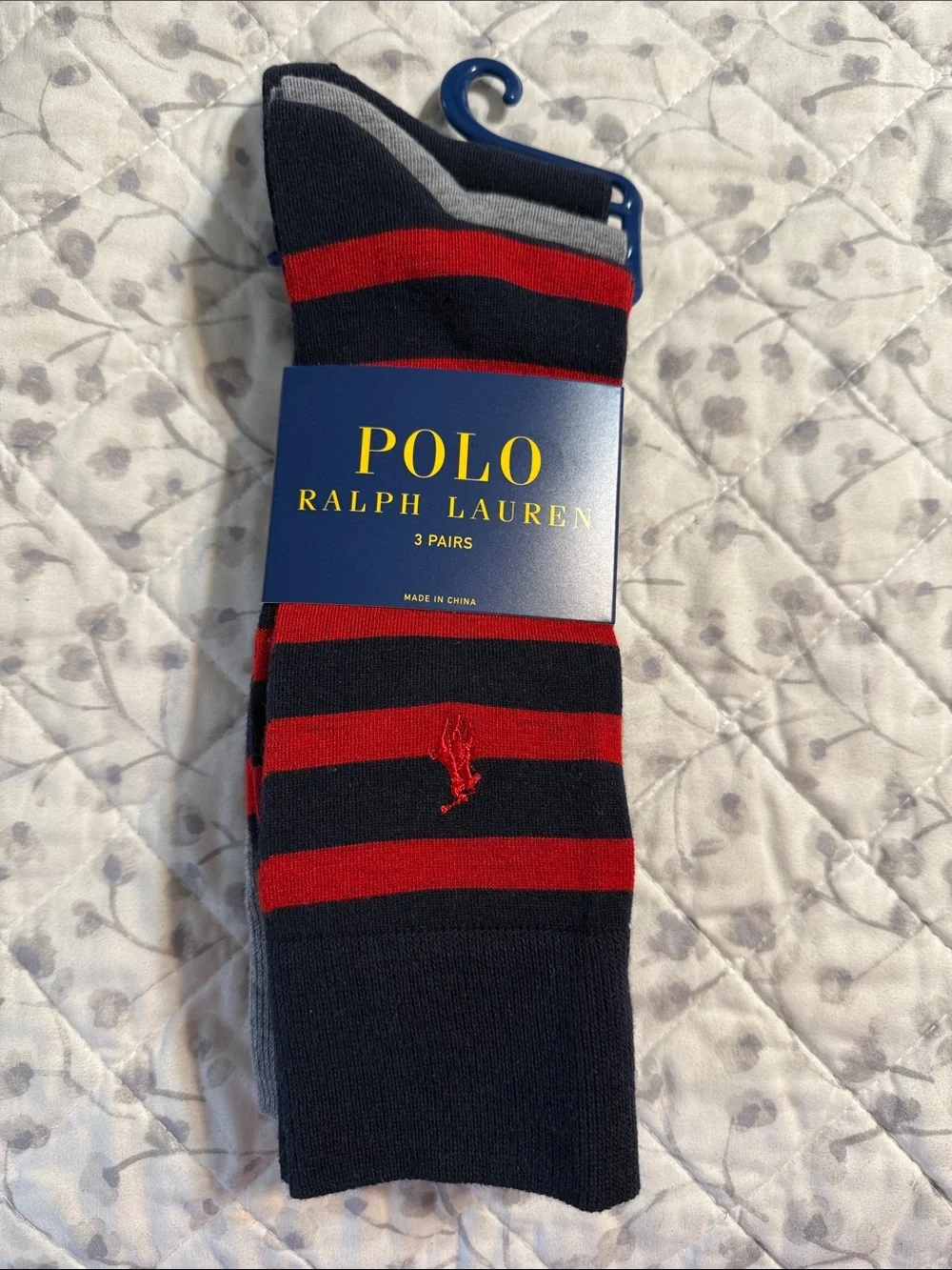 Polo by Ralph Lauren Navy and Red Striped Casual Socks - 3 Pack